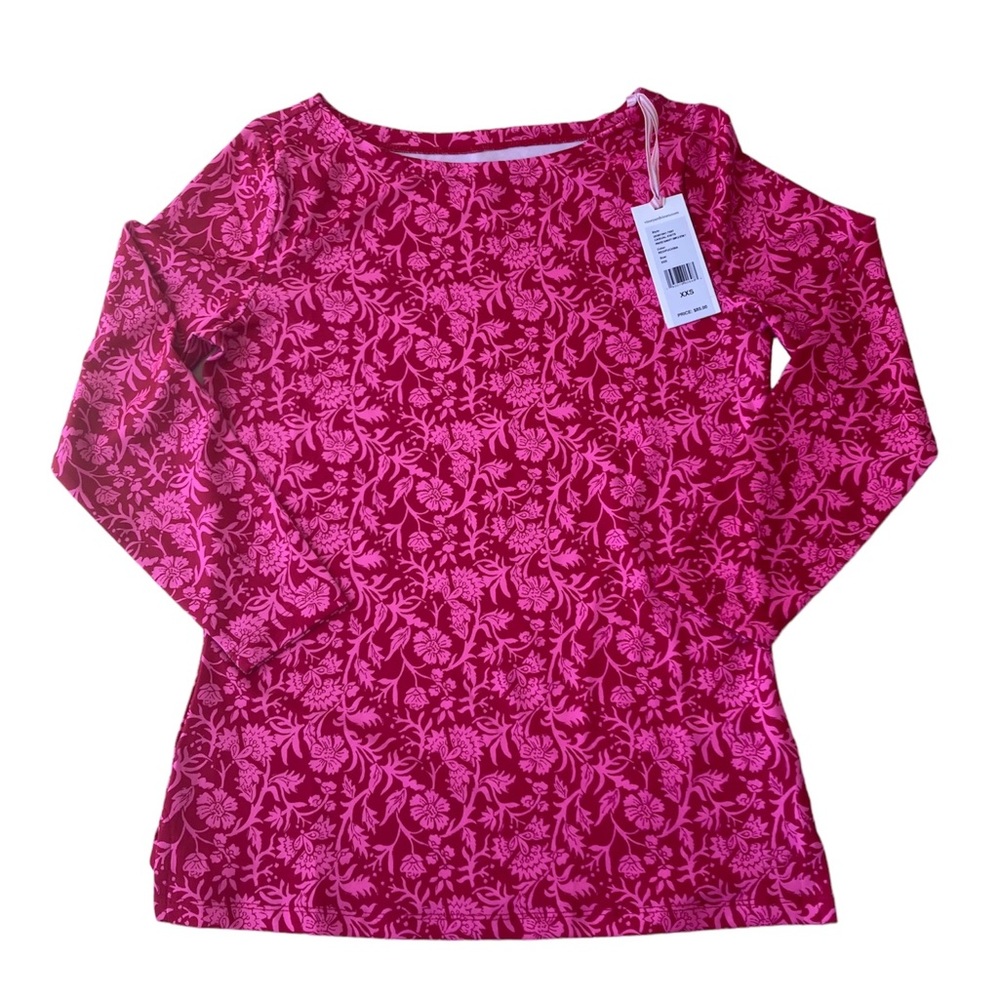 NWT Ladies XXS Vineyard Vines Sankaty Top Red Fuchsia 3/4 Leeves Performance